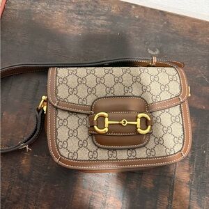 Gucci Brown and Beige shoulder Bag with Gold Hardware